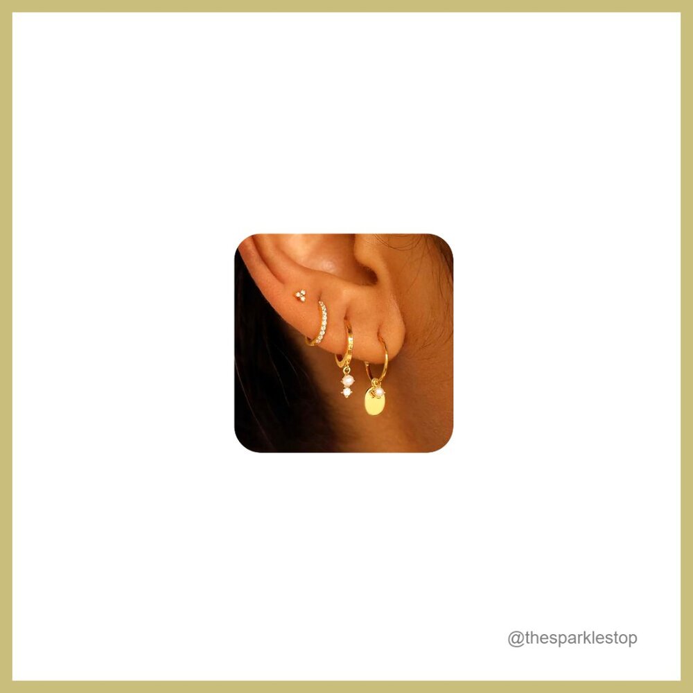 14k Gold Plated Pearl Hoop Huggie Earrings Set Hypoallergenic Brass